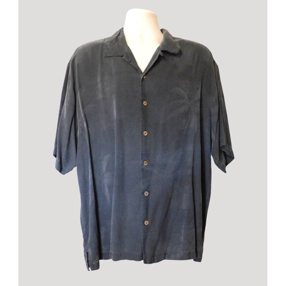 Tommy Bahama Other - Tommy Bahama Silk Shirt Mens XL Gray Short Sleeve Tropical Palm Print Casual